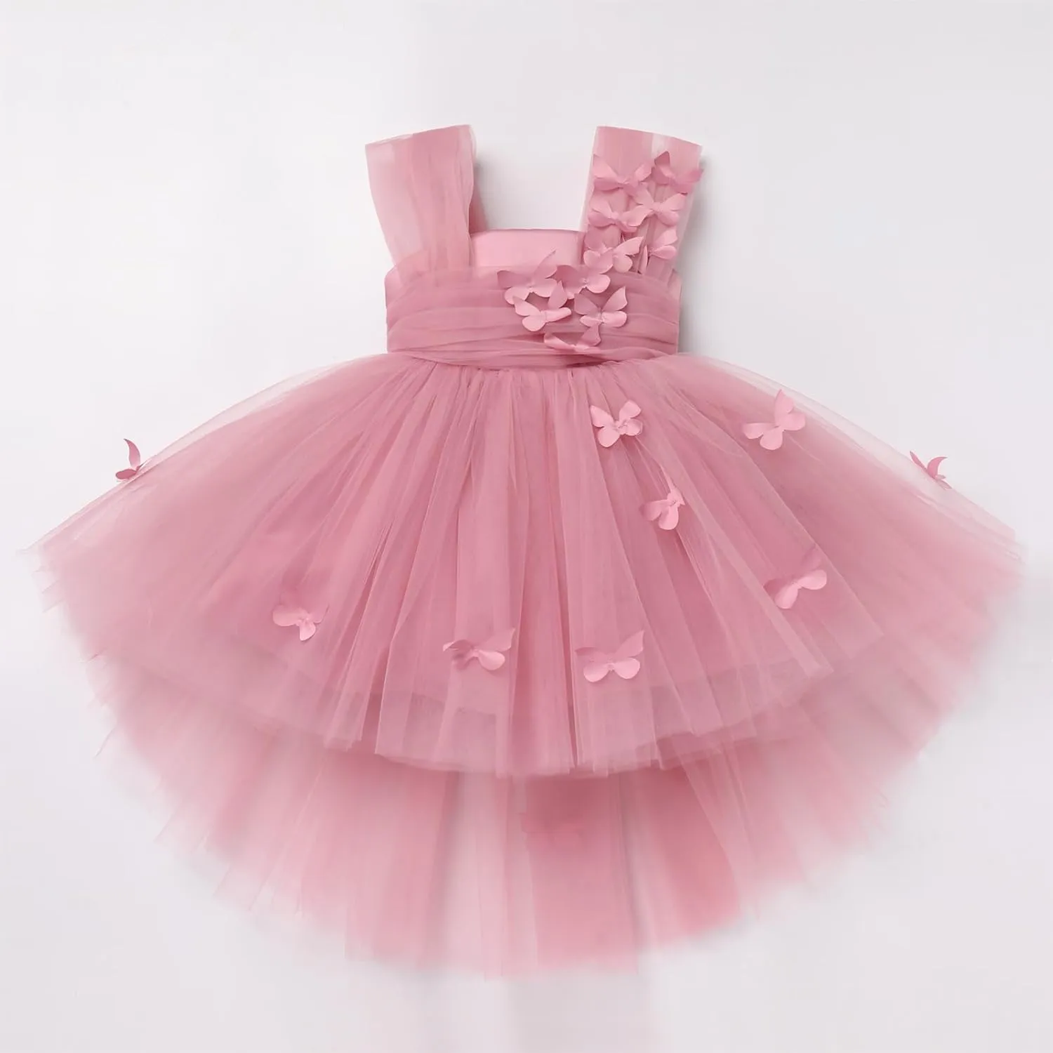 Toddler Baby Flower Girls Sequins Bowknot High Low Tutu Dress Petal Lace Princess Pageant Wedding Birthday Party Formal Gown