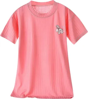 Toddler Baby 𝗡ightgown Boys Girls Footie 𝗣ajamas Kids Summer Nightdress Infant Thin Short Sleeved Bunny Print Dress