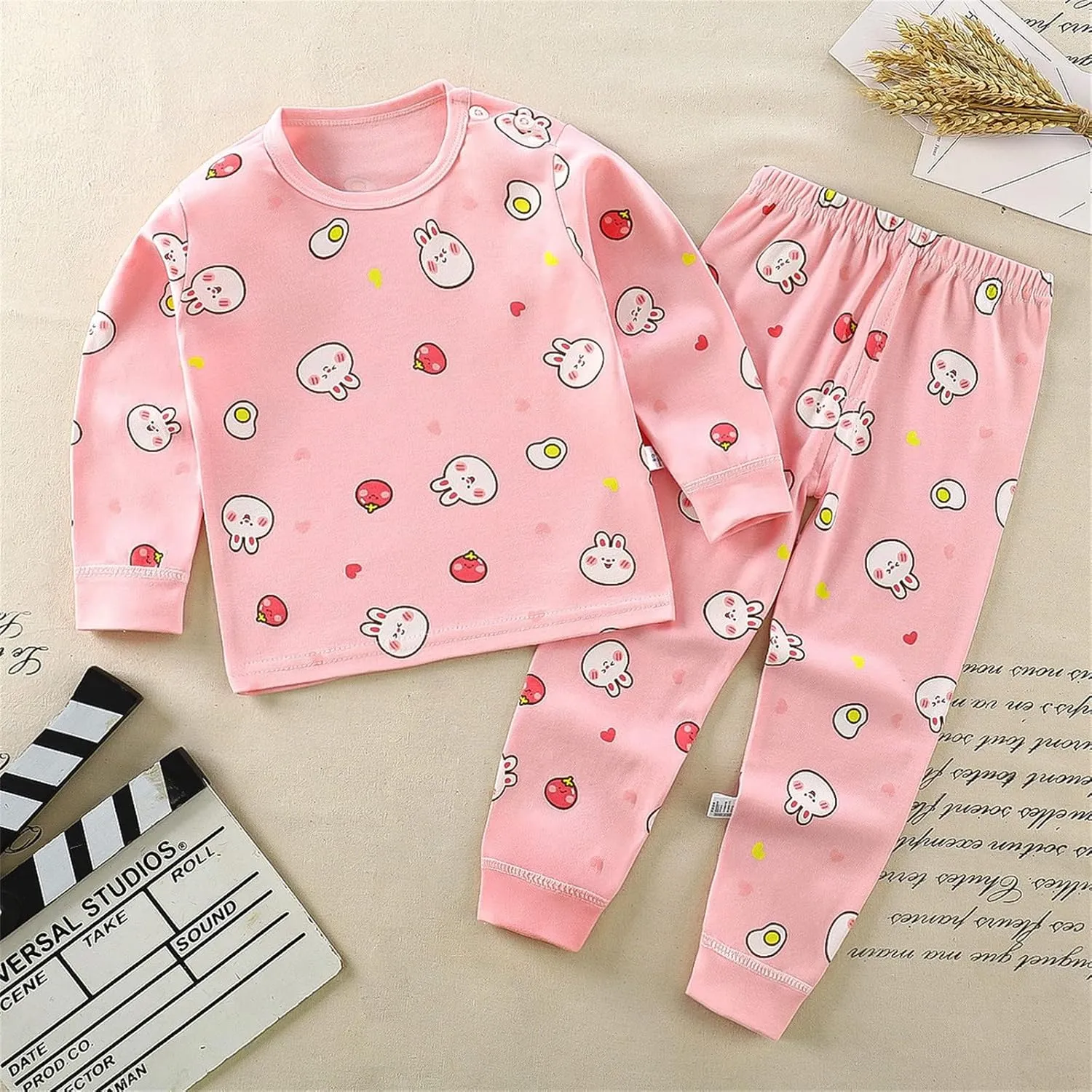 Toddler Girls Boys Pa𝗷amas Set Kids Cute Prints Slee𝗽wear Cotton Long Sleeve Top Pants 2 P𝗝s Set Soft Loun𝗴e Clothes
