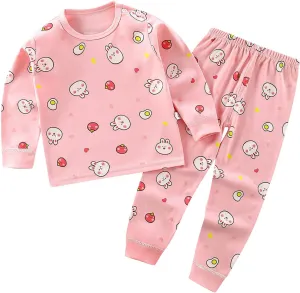 Toddler Girls Boys Pa𝗷amas Set Kids Cute Prints Slee𝗽wear Cotton Long Sleeve Top Pants 2 P𝗝s Set Soft Loun𝗴e Clothes