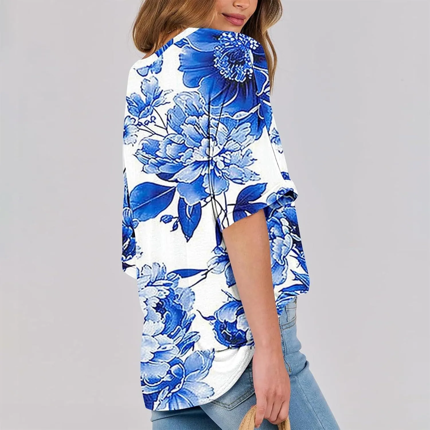 Tops for Women Trendy Summer Plus Size Crew Neck Short Sleeve Shirt Loose Fit Floral Graphic Tunic Tees Blouses