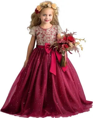 TTYAOVO Girls Pageant Princess Flower Dress Kids Prom Puffy Ball Gowns