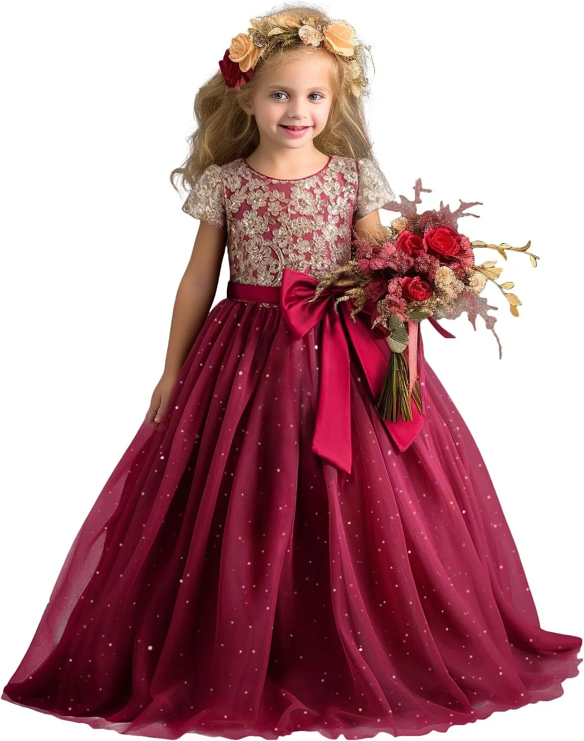 TTYAOVO Girls Pageant Princess Flower Dress Kids Prom Puffy Ball Gowns