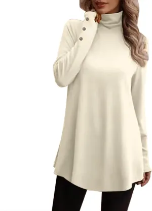 Tunic Sweatshirts for Women Spring Fashion Long Shirts to Wear with Leggings Casual Turtleneck Long Sleeve Pullover Tops
