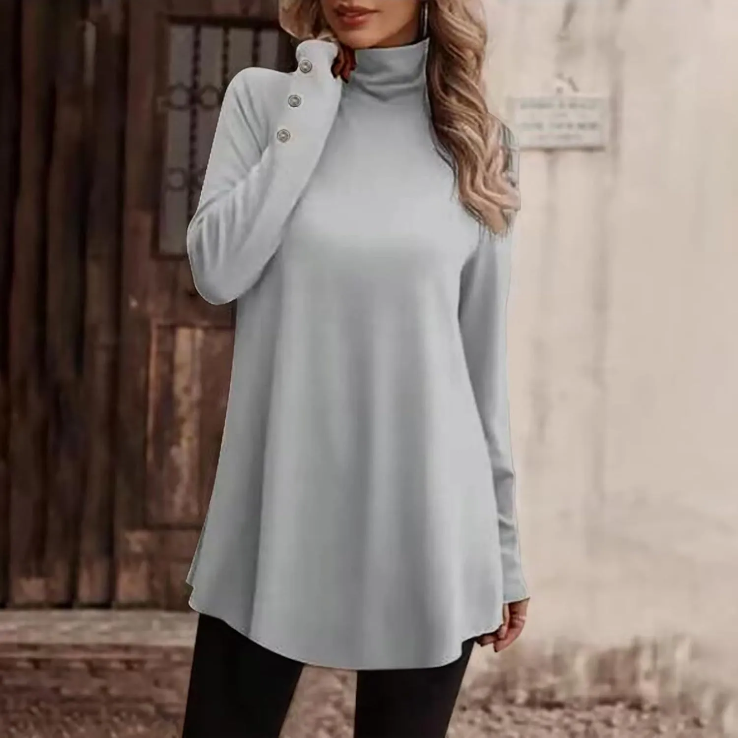 Tunic Sweatshirts for Women Spring Fashion Long Shirts to Wear with Leggings Casual Turtleneck Long Sleeve Pullover Tops