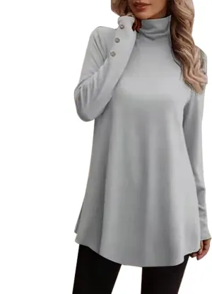 Tunic Sweatshirts for Women Spring Fashion Long Shirts to Wear with Leggings Casual Turtleneck Long Sleeve Pullover Tops