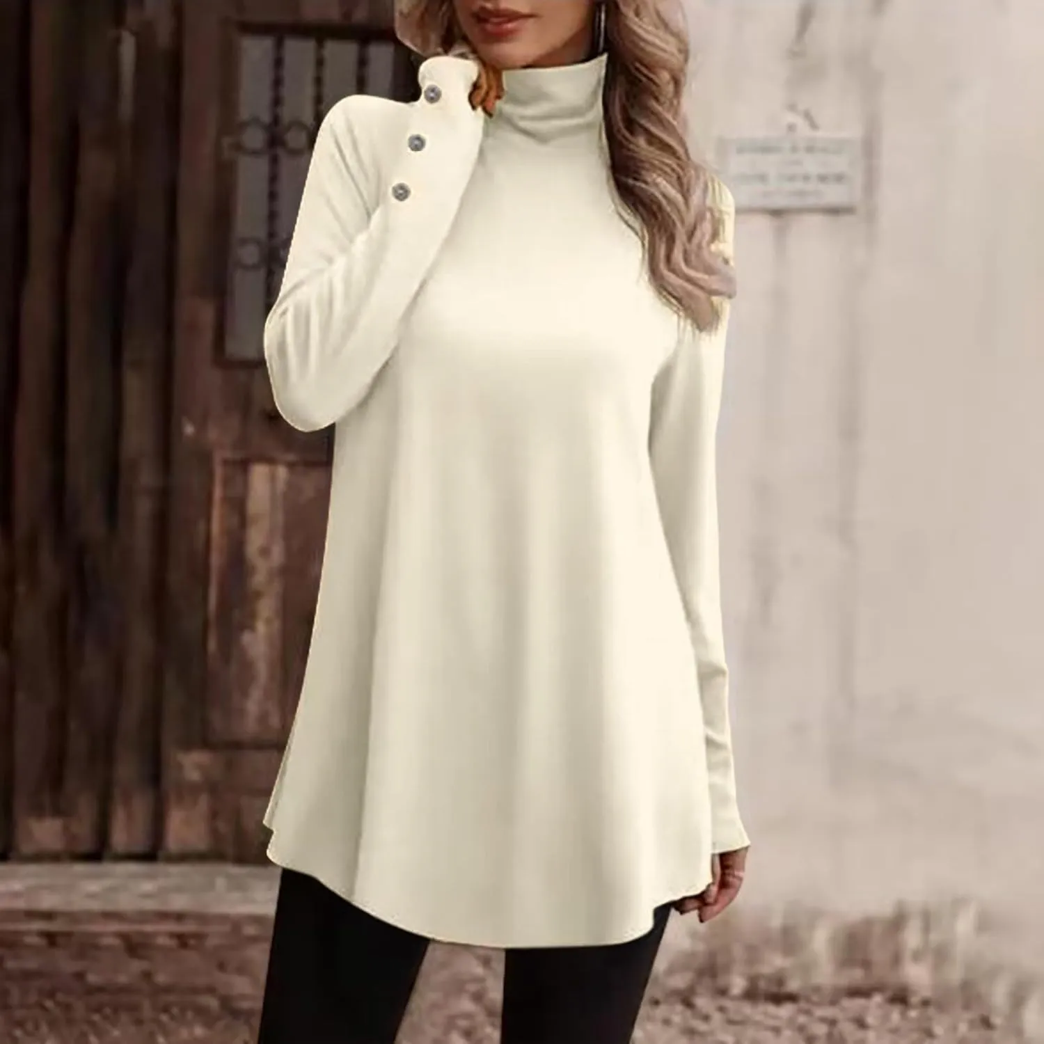Tunic Sweatshirts for Women Spring Fashion Long Shirts to Wear with Leggings Casual Turtleneck Long Sleeve Pullover Tops