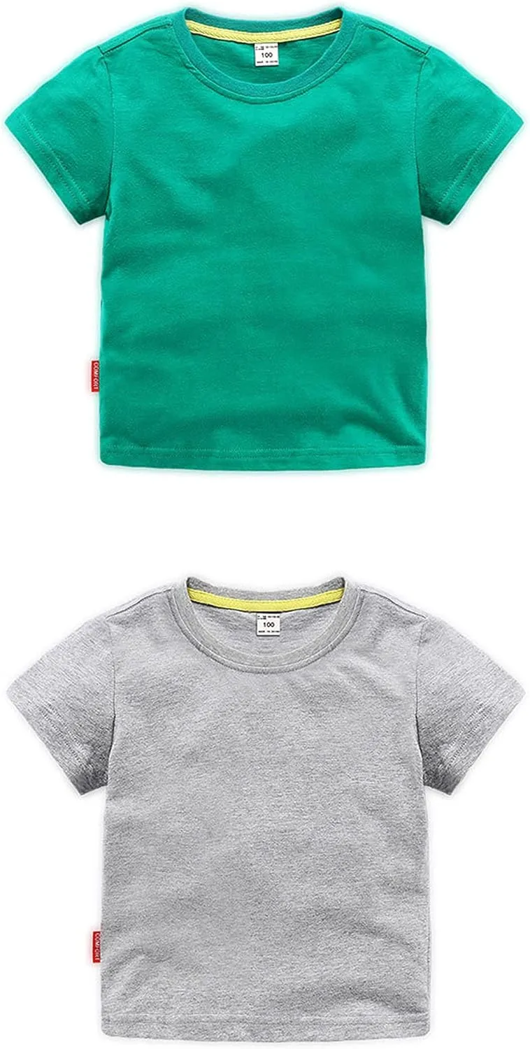 Unisex Kids Baby Soft Cotton Basic T-Shirt Crew Neck Short Sleeve Tops Shirt Solid Tees Boys Girls Summer Clothes