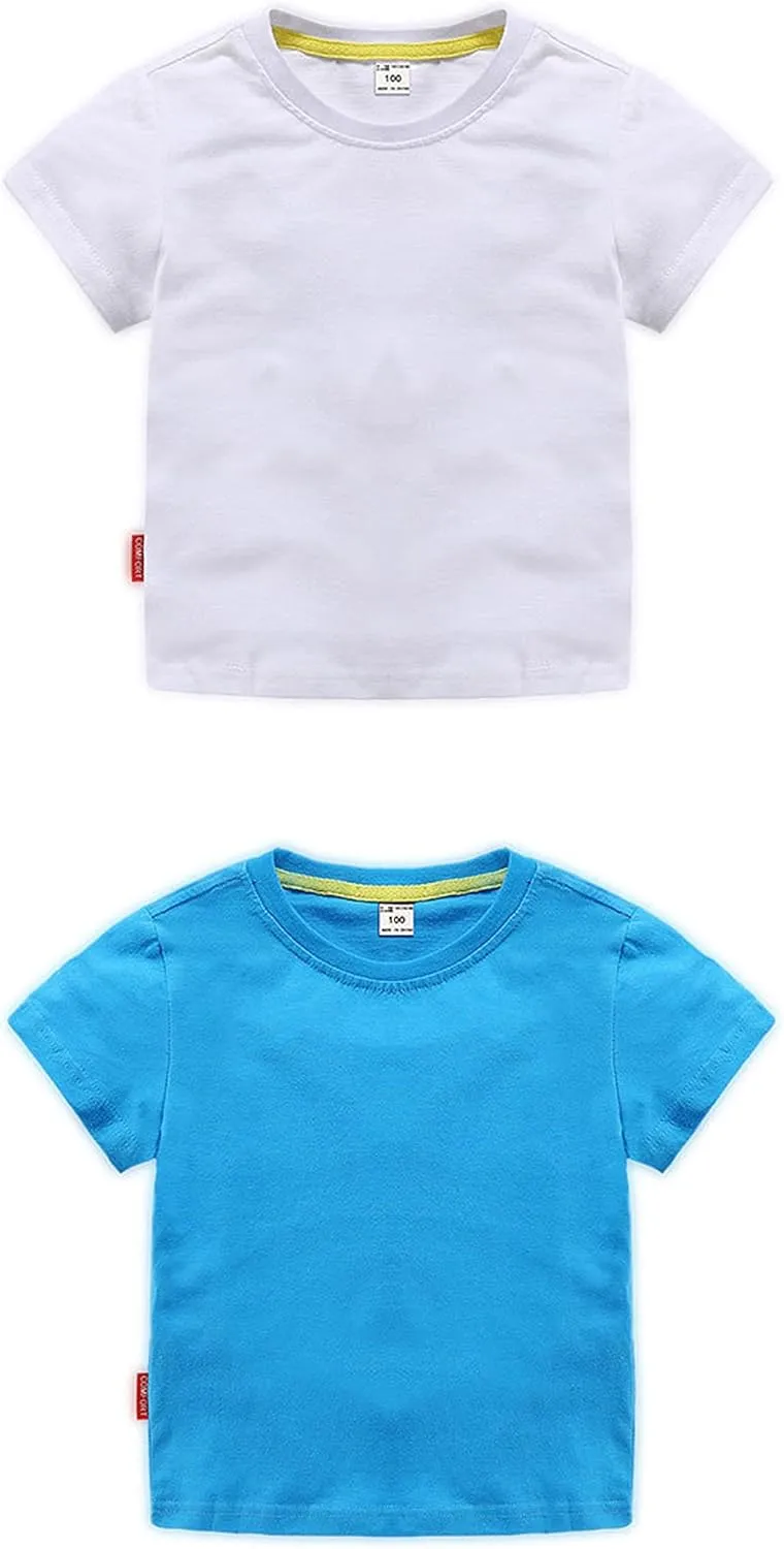 Unisex Kids Baby Soft Cotton Basic T-Shirt Crew Neck Short Sleeve Tops Shirt Solid Tees Boys Girls Summer Clothes