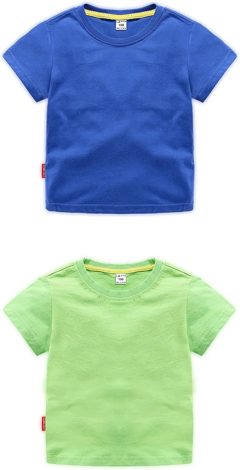 Unisex Kids Baby Soft Cotton Basic T-Shirt Crew Neck Short Sleeve Tops Shirt Solid Tees Boys Girls Summer Clothes