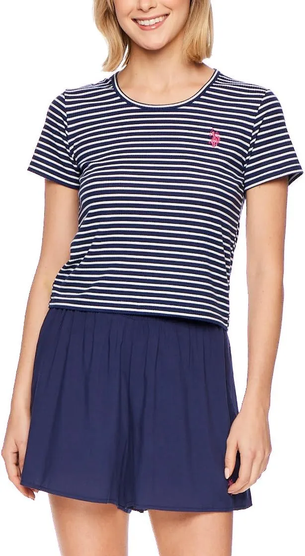 U.S. Polo Assn. Summer Pajamas for Women - Knit Tee and Woven Shorts PJ Set for Women - Sleep and Lounge Sets