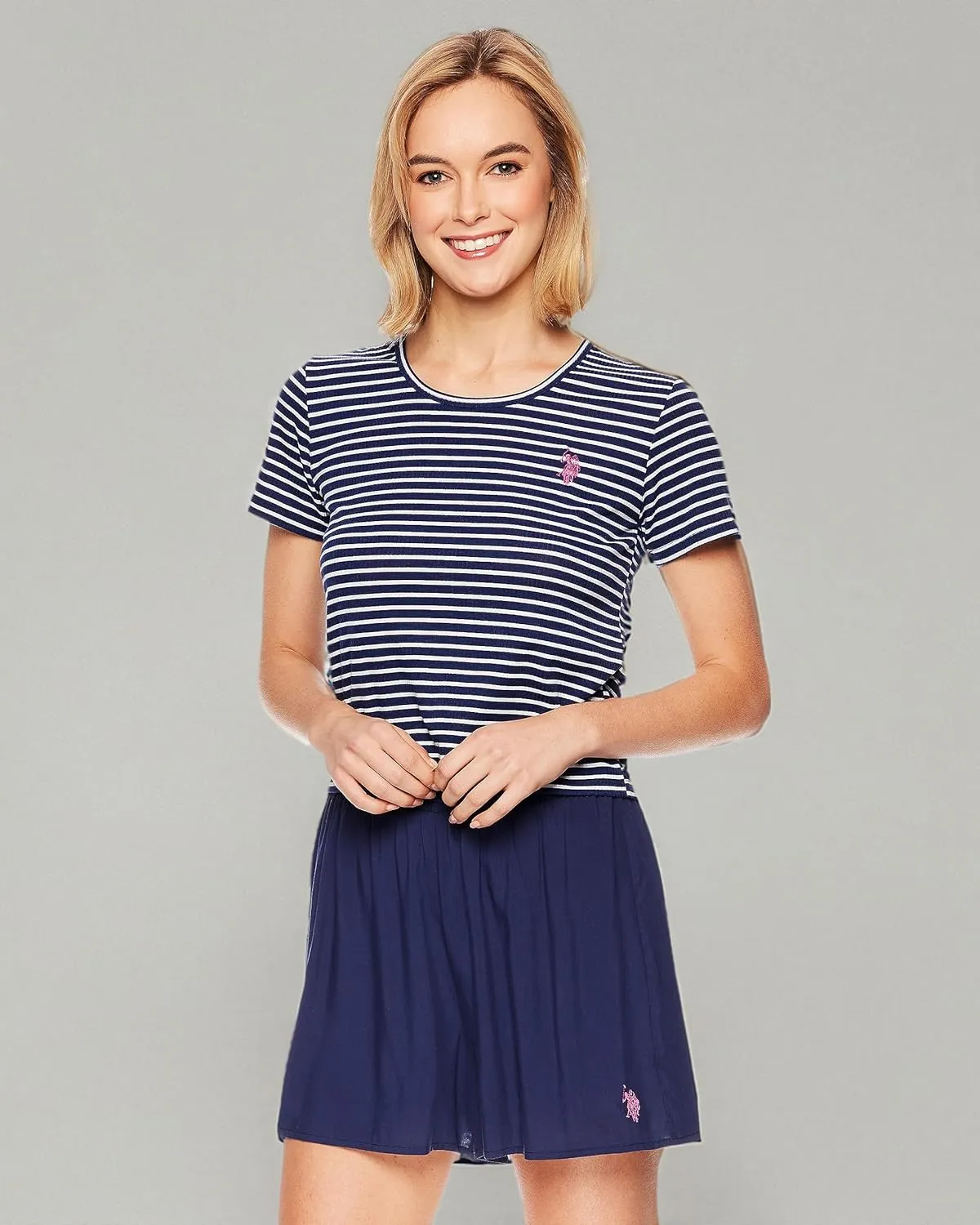 U.S. Polo Assn. Summer Pajamas for Women - Knit Tee and Woven Shorts PJ Set for Women - Sleep and Lounge Sets