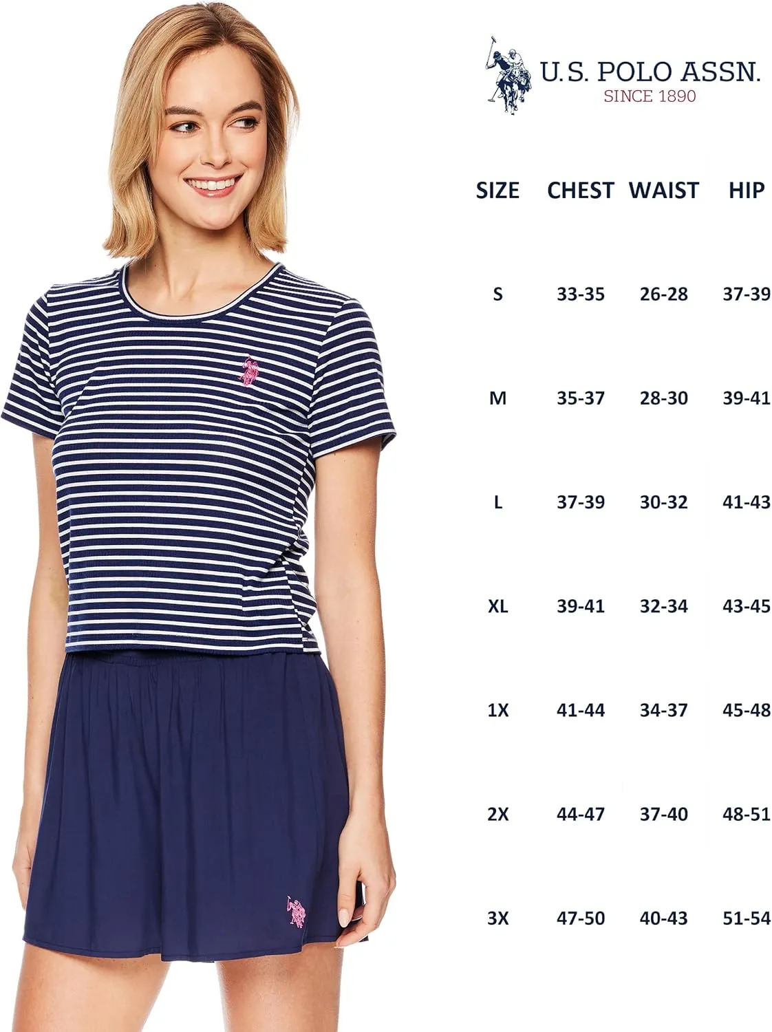 U.S. Polo Assn. Summer Pajamas for Women - Knit Tee and Woven Shorts PJ Set for Women - Sleep and Lounge Sets