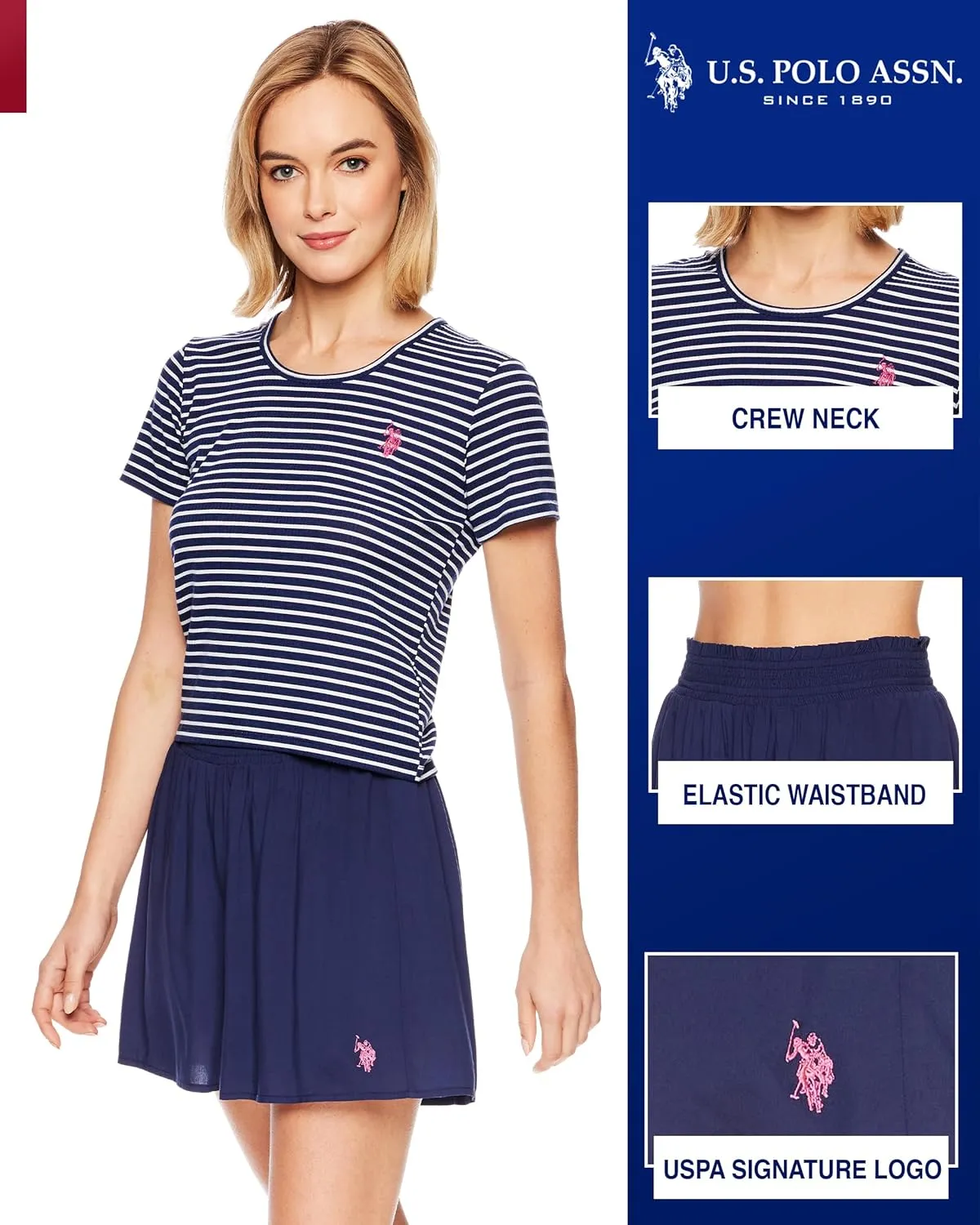 U.S. Polo Assn. Summer Pajamas for Women - Knit Tee and Woven Shorts PJ Set for Women - Sleep and Lounge Sets