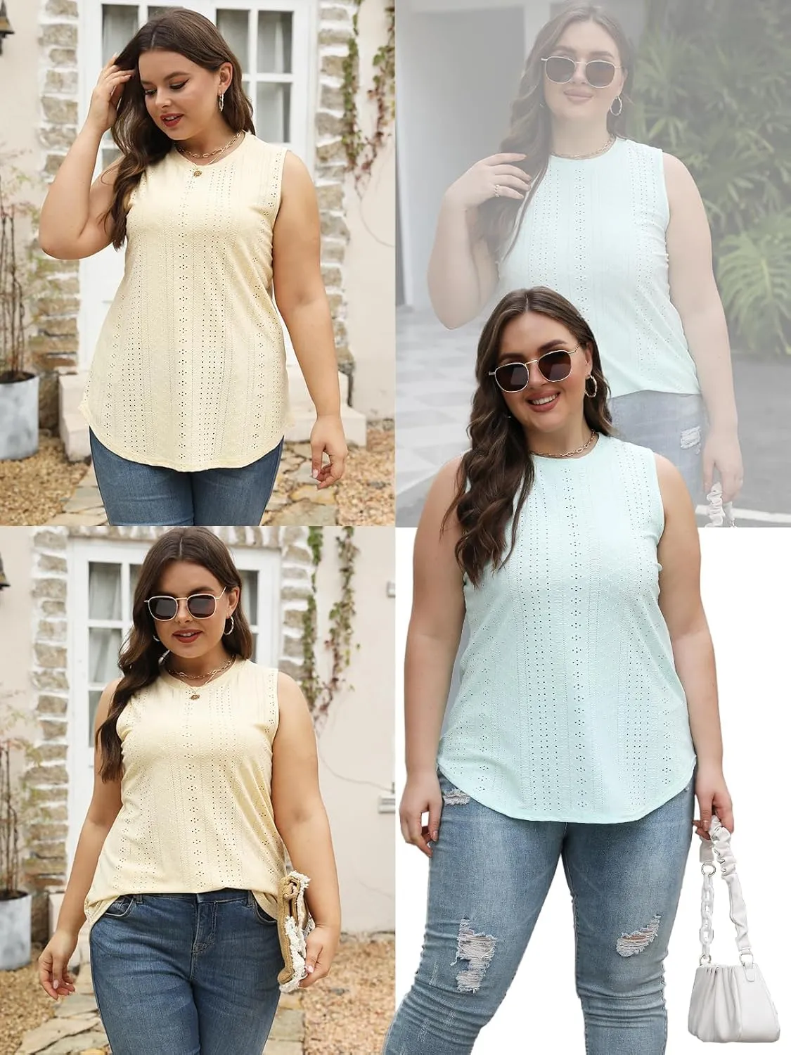 VISLILY Womens-Plus-Size-Tank-Tops Summer Sleeveless Eyelet Shirts Round Neck Tunics Flowy Classic Tees