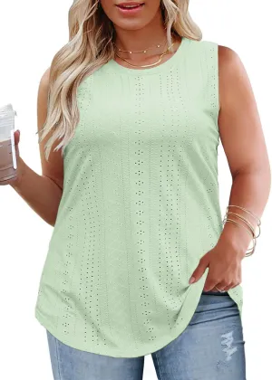 VISLILY Womens-Plus-Size-Tank-Tops Summer Sleeveless Eyelet Shirts Round Neck Tunics Flowy Classic Tees