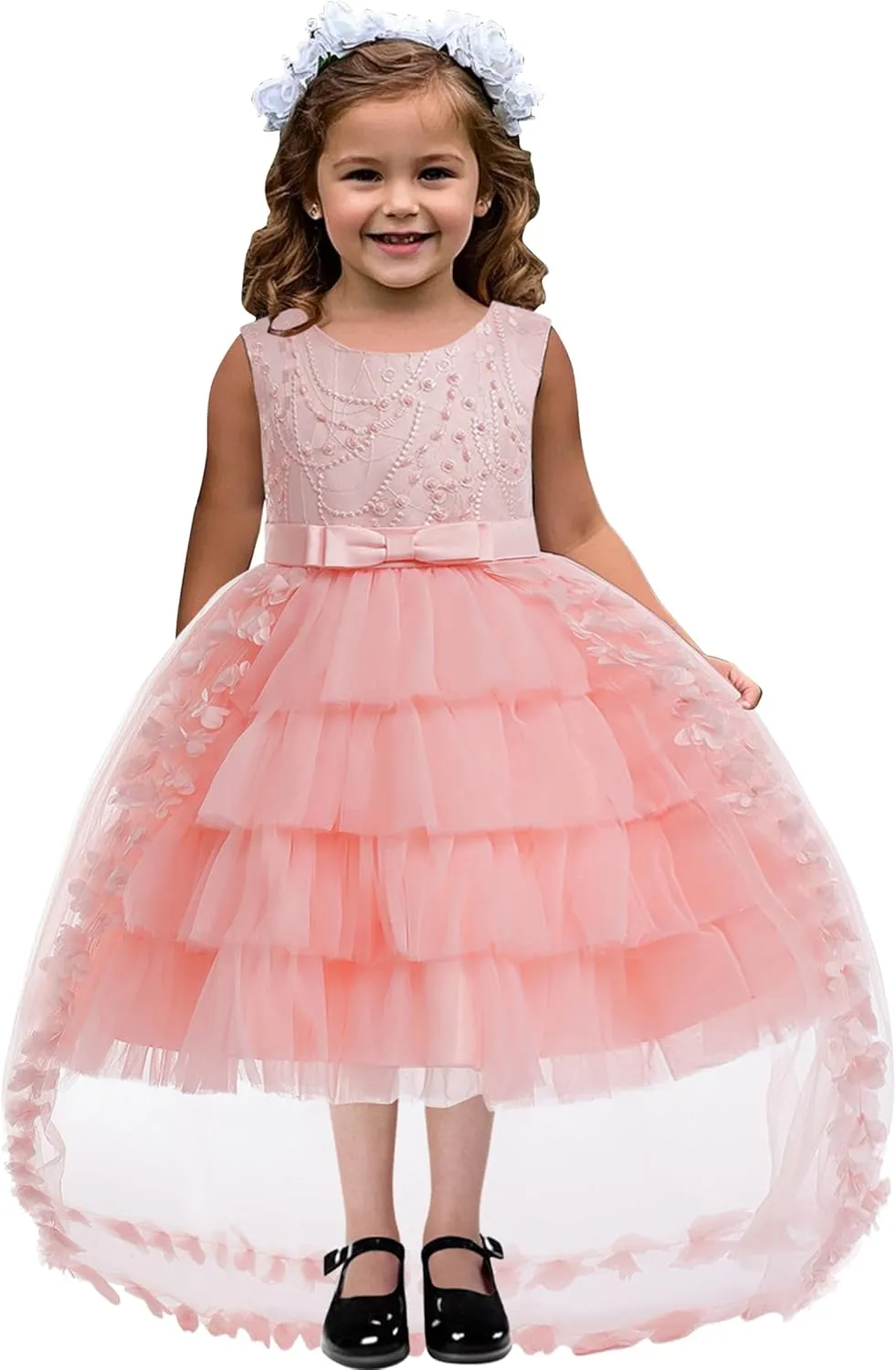VORLITS Flower Dress Elegant Party Gowns Sleeveless Tutu Tulle High Low Pageant Dress Wedding Party