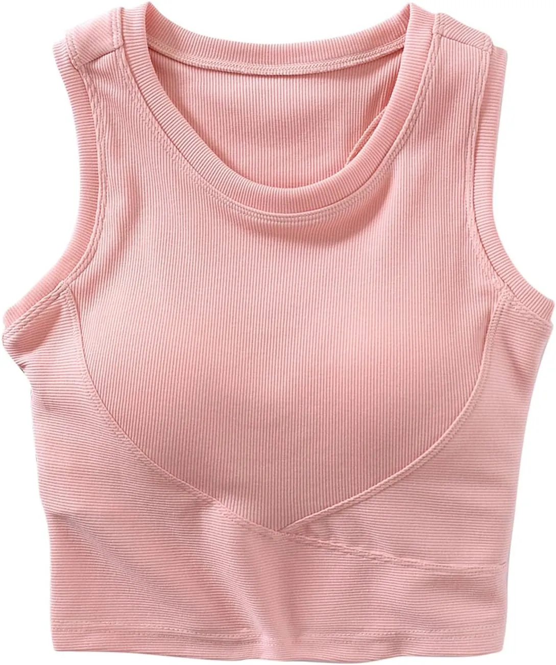 Wmens Crop Tank Tops with Built in Bra Sexy Basic Shelf Bras Yoga Shirts Slim High Neck Padded Camisoles Undershirt