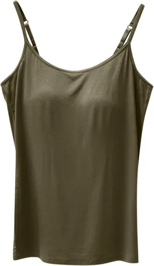 Women Cami Bra Basic Strap Tank Tops with Padded Workout Yoga Racerback Tanks Top Built in Shelf Camisole