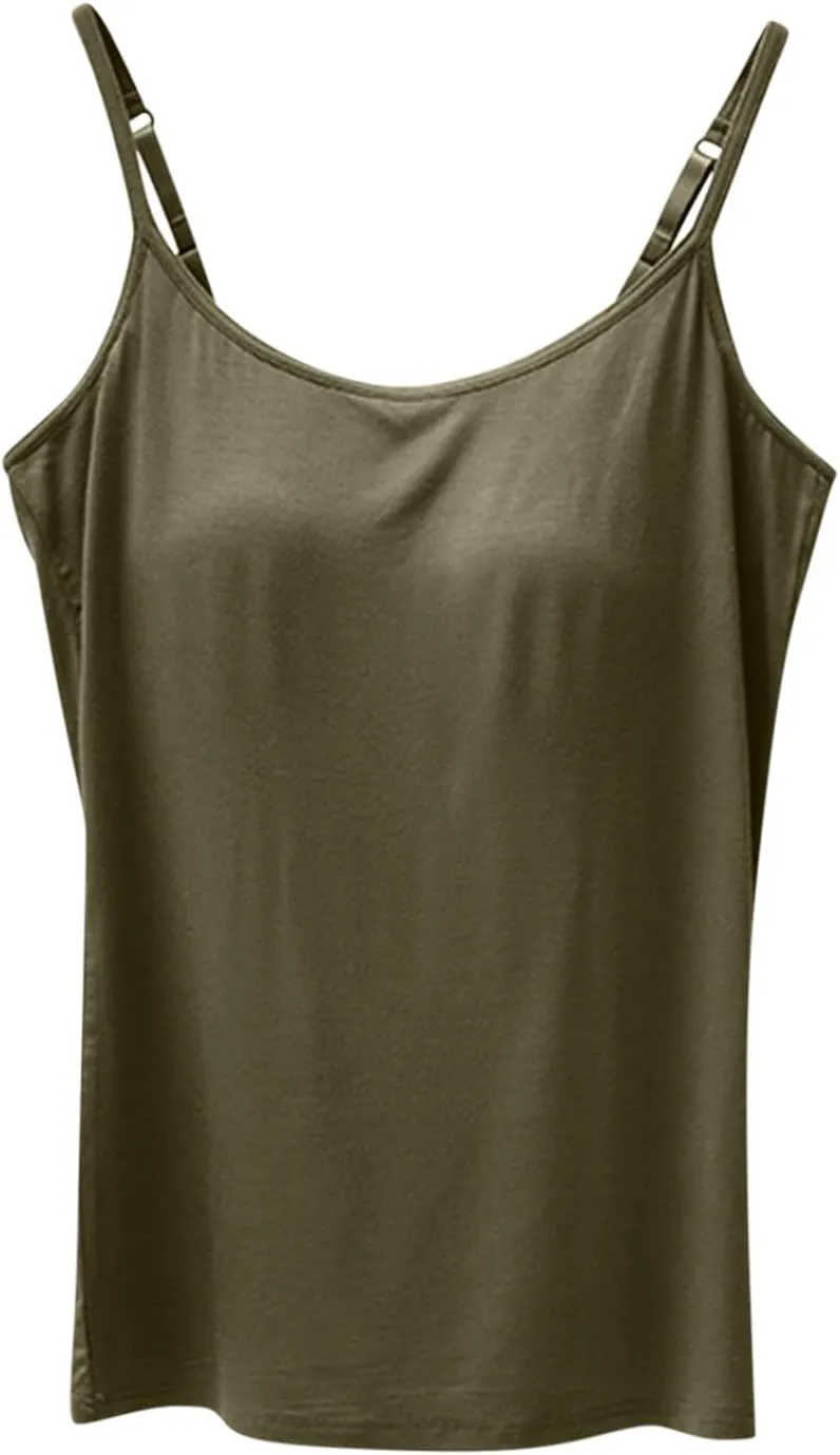 Women Cami Bra Basic Strap Tank Tops with Padded Workout Yoga Racerback Tanks Top Built in Shelf Camisole