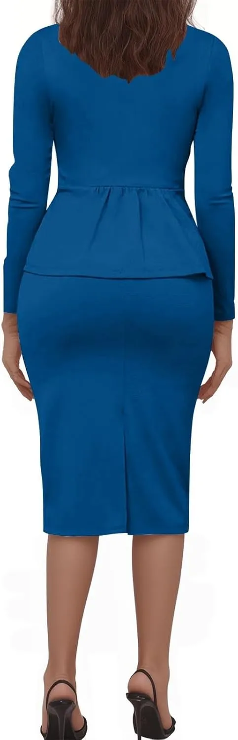 Women Dressy Suits 2 Piece Set Business Skirt Suit Set Long Sleeve Blazer and Skirt Fitted Casual Work Office Outfit