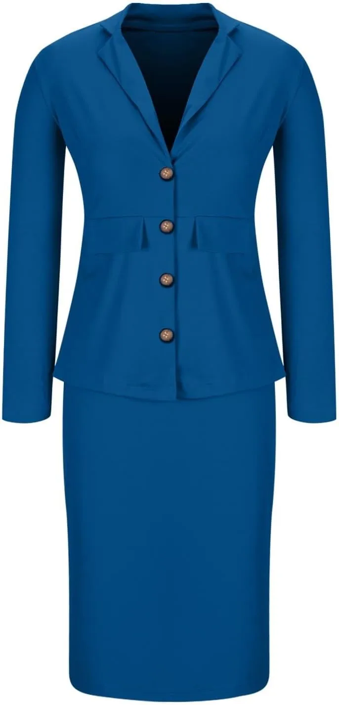 Women Dressy Suits 2 Piece Set Business Skirt Suit Set Long Sleeve Blazer and Skirt Fitted Casual Work Office Outfit