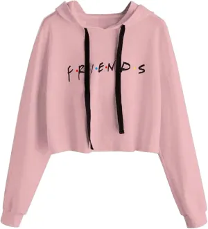 Women Letter Printed Hoodie Crop Top Long Sleeve Sweatshirt Pullover Tunics Blouses Solid Drawstring Top
