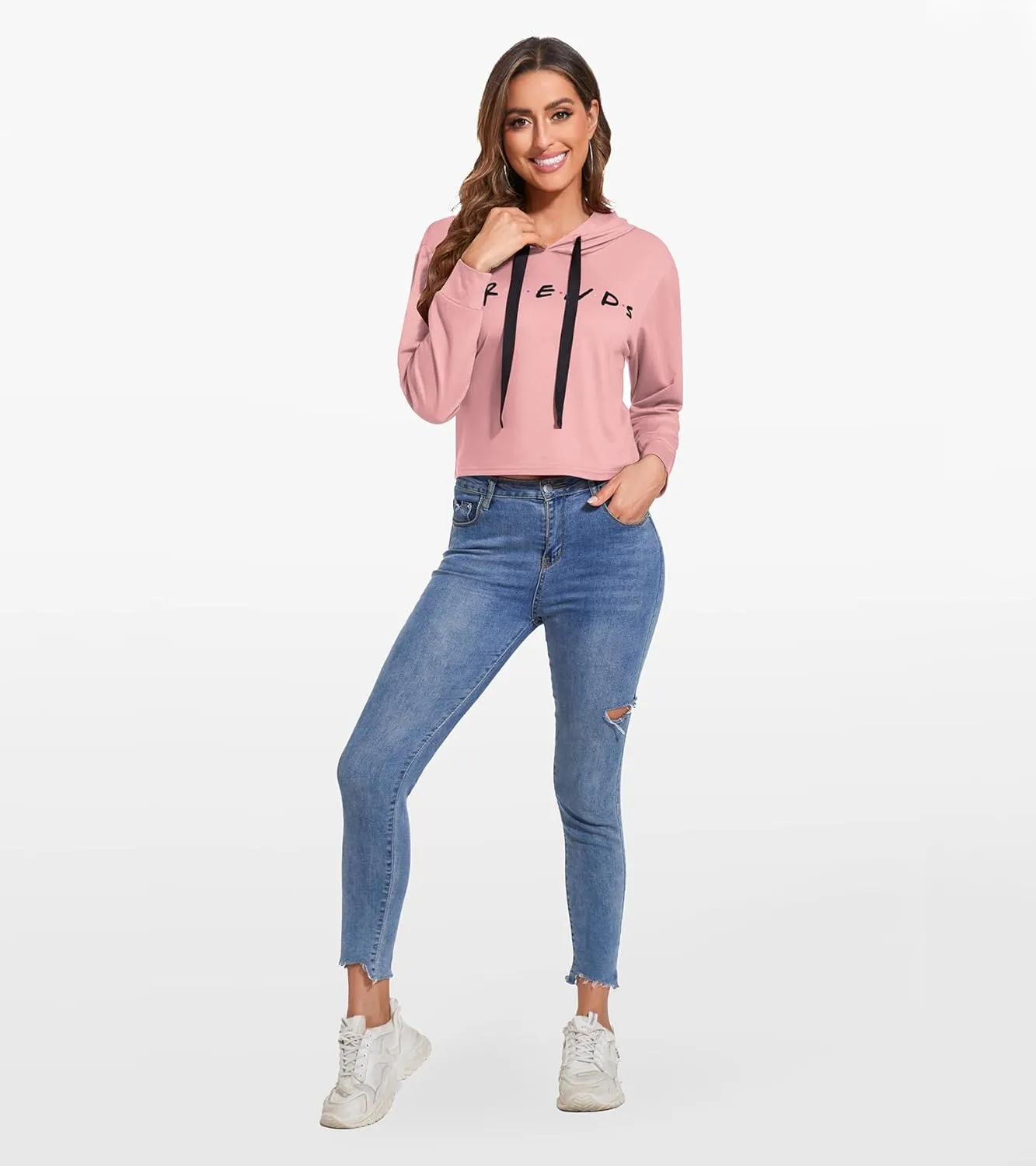 Women Letter Printed Hoodie Crop Top Long Sleeve Sweatshirt Pullover Tunics Blouses Solid Drawstring Top