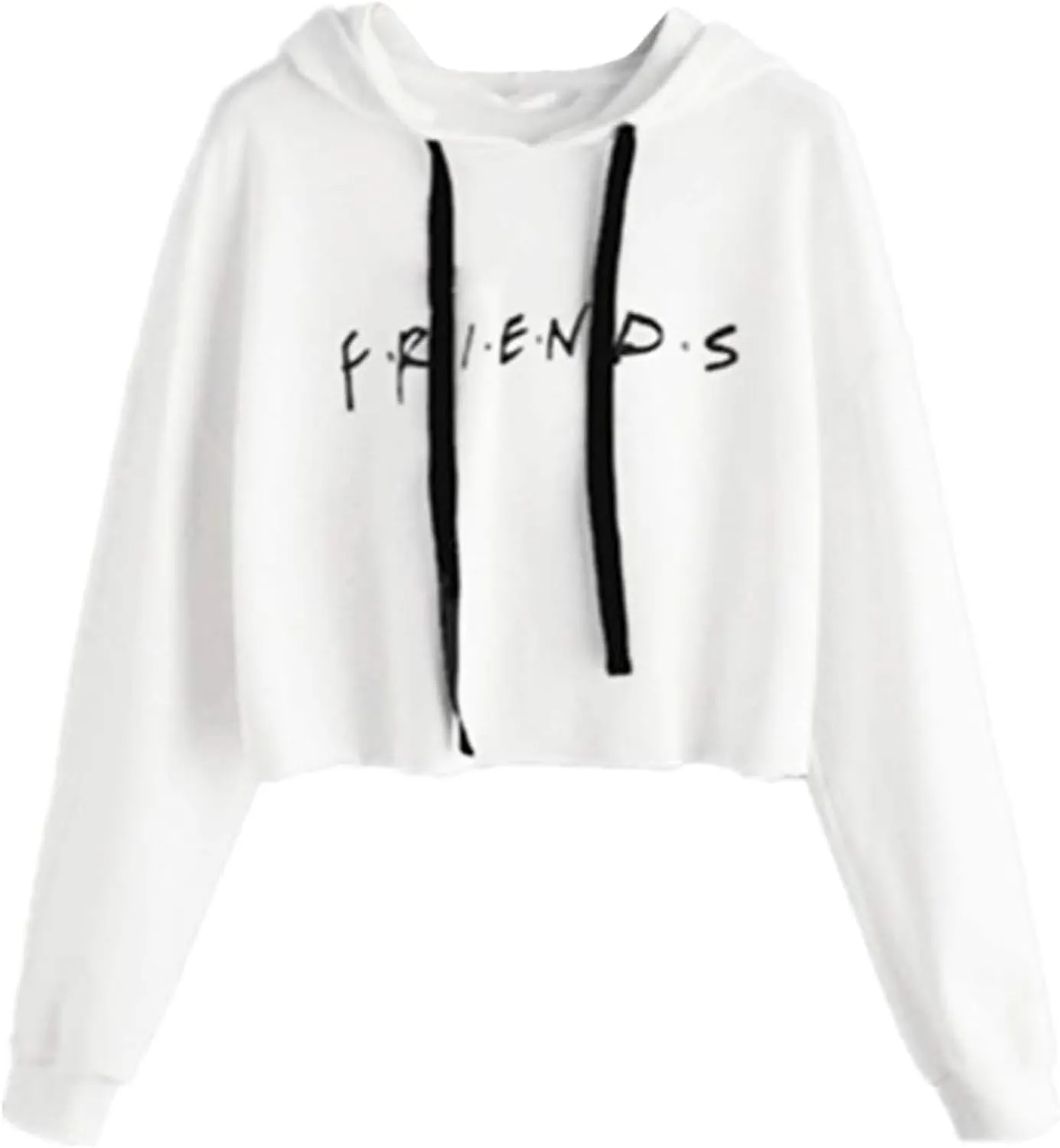 Women Letter Printed Hoodie Crop Top Long Sleeve Sweatshirt Pullover Tunics Blouses Solid Drawstring Top