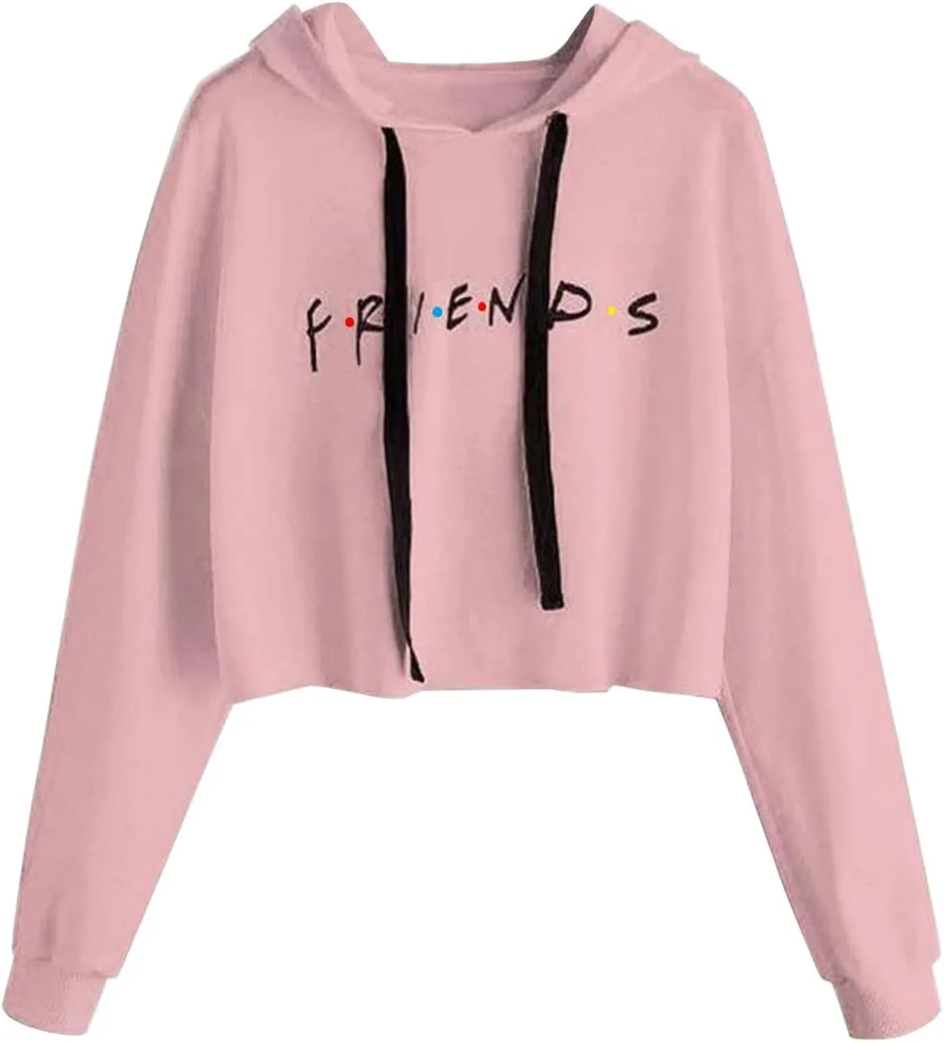 Women Letter Printed Hoodie Crop Top Long Sleeve Sweatshirt Pullover Tunics Blouses Solid Drawstring Top