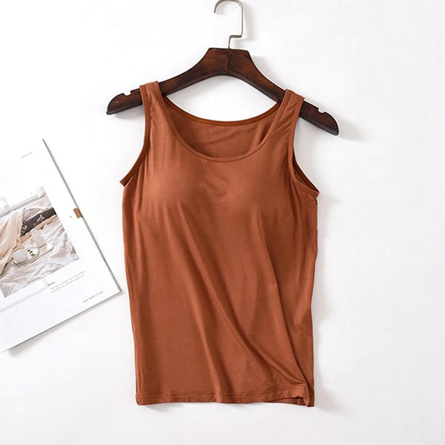 Women Shelf Bra Camisoles Tops Adjustable Spaghetti Strap Cami Tank Tops Breathable Cotton Undershirt
