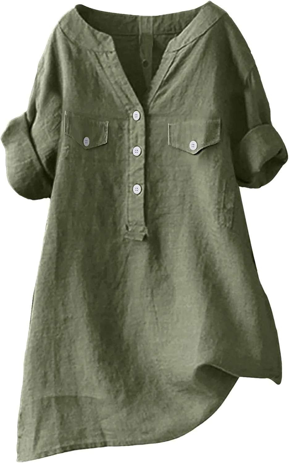 Women Summer Beach Linen Henley Shirts Short Sleeve Button v Neck Tunic Blouses 2025 Trendy Casual Loose Dressy Tops