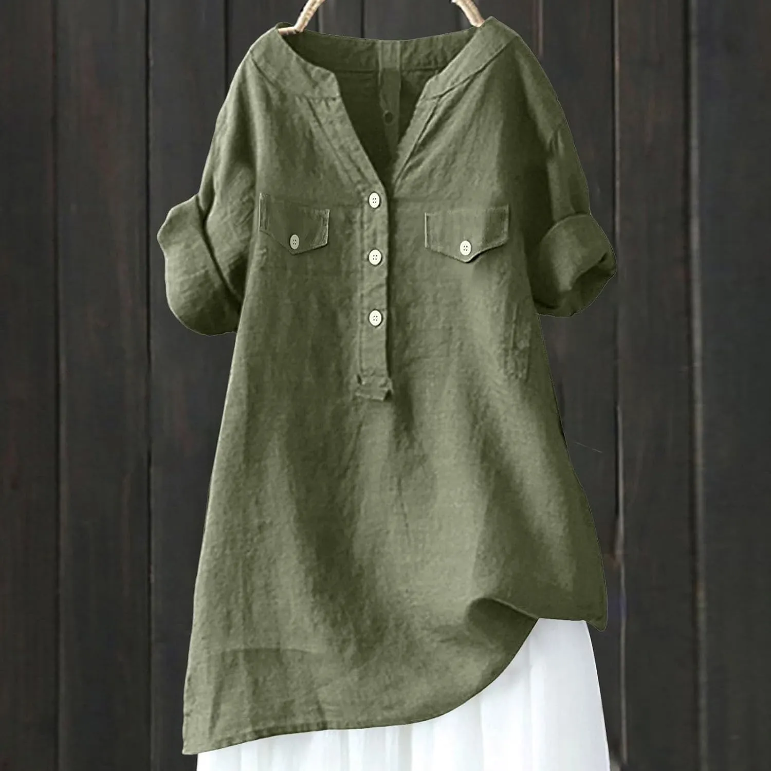 Women Summer Beach Linen Henley Shirts Short Sleeve Button v Neck Tunic Blouses 2025 Trendy Casual Loose Dressy Tops