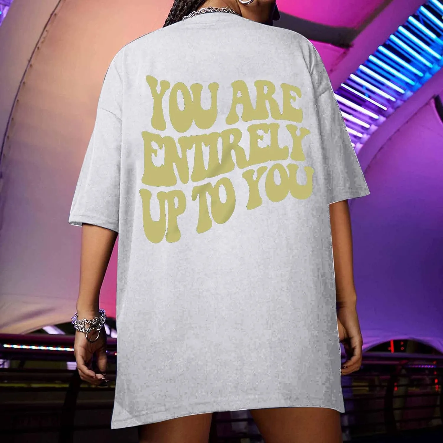 Women T-Shirts Oversized Graphic Funny Letter Printed Tunic Tops Casual Short Sleeve Drop Shoulder Blouse Loose Tee