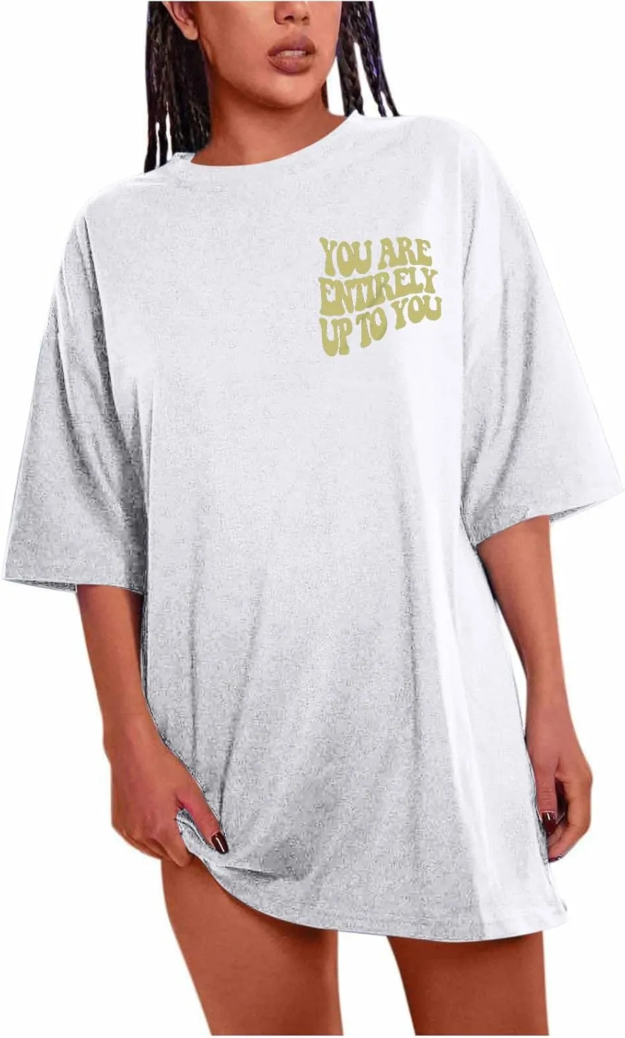 Women T-Shirts Oversized Graphic Funny Letter Printed Tunic Tops Casual Short Sleeve Drop Shoulder Blouse Loose Tee