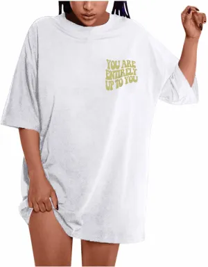 Women T-Shirts Oversized Graphic Funny Letter Printed Tunic Tops Casual Short Sleeve Drop Shoulder Blouse Loose Tee