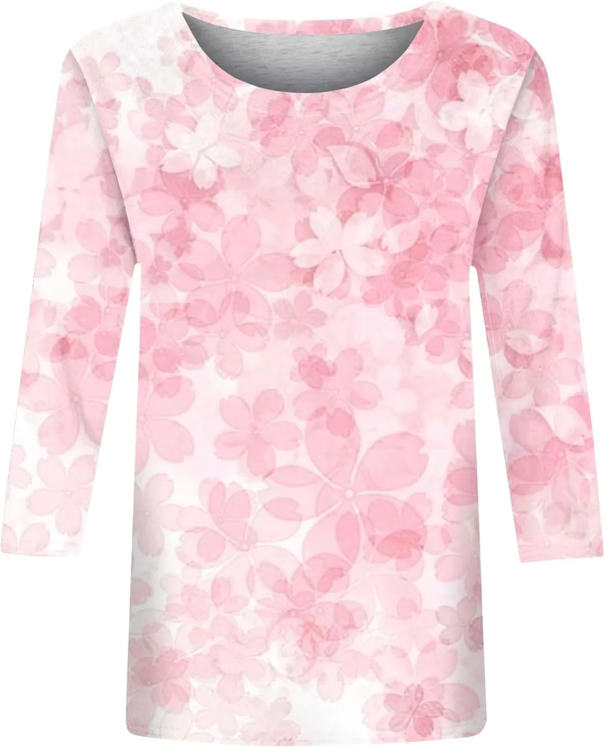 Womens 3/4 Sleeve Tops 2025 Summer Floral Print Round Neck Shirts Loose Fit Three Quarter Sleeve Tshirts