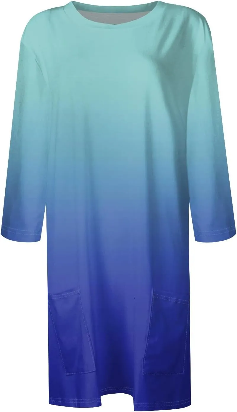 Womens 3/4 Sleeve Tunics or Tops to Wear with Leggings Oversized Casual Long Shirts Tops with Pockets