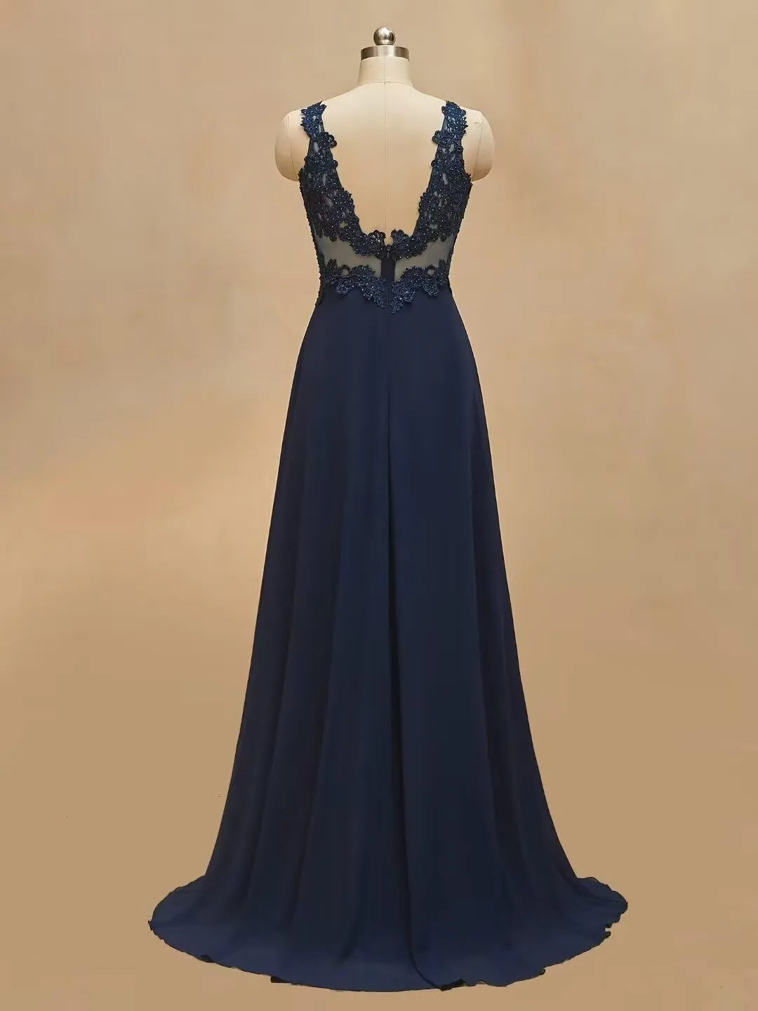 Women's Bridesmaid Dresses Long Chiffon Slit Semi Formal Dresses V-Neck Backless A-Line Evening Gowns for Wedding