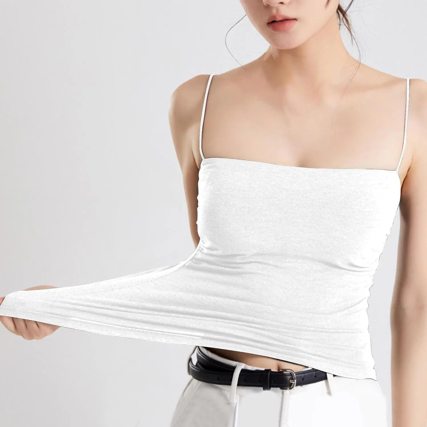 Womens Cami Tank Tops with Built in Bra Slim Fit Spaghetti Strap Shelf Bras Camisoles Summer Basic Padded Undershirts