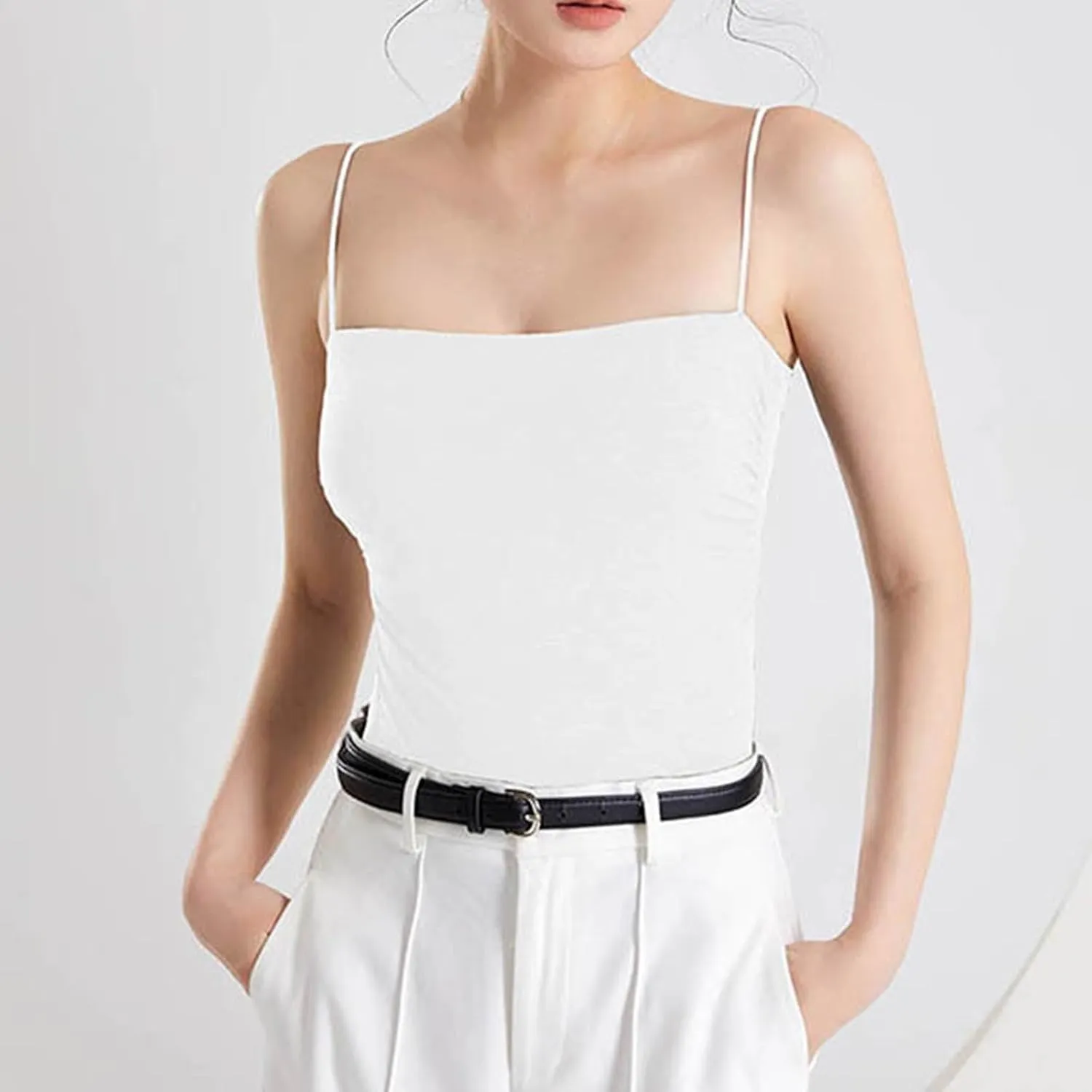 Womens Cami Tank Tops with Built in Bra Slim Fit Spaghetti Strap Shelf Bras Camisoles Summer Basic Padded Undershirts