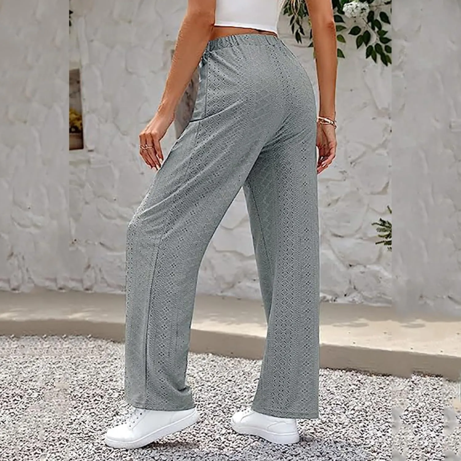 Women's Casual Elastic High Waist Trousers with Pockets Lightweight Straight Wide Leg Plus Size Casual Business Pants
