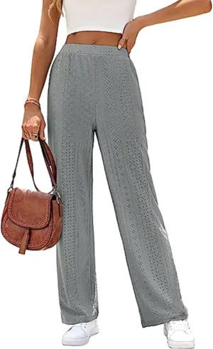 Women's Casual Elastic High Waist Trousers with Pockets Lightweight Straight Wide Leg Plus Size Casual Business Pants
