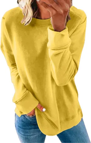 Womens Casual Sweatshirt Crewneck Loose Plain Pullover Tee Fashion Long Sleeve Lightweight Home Cozy Tunics Blouse