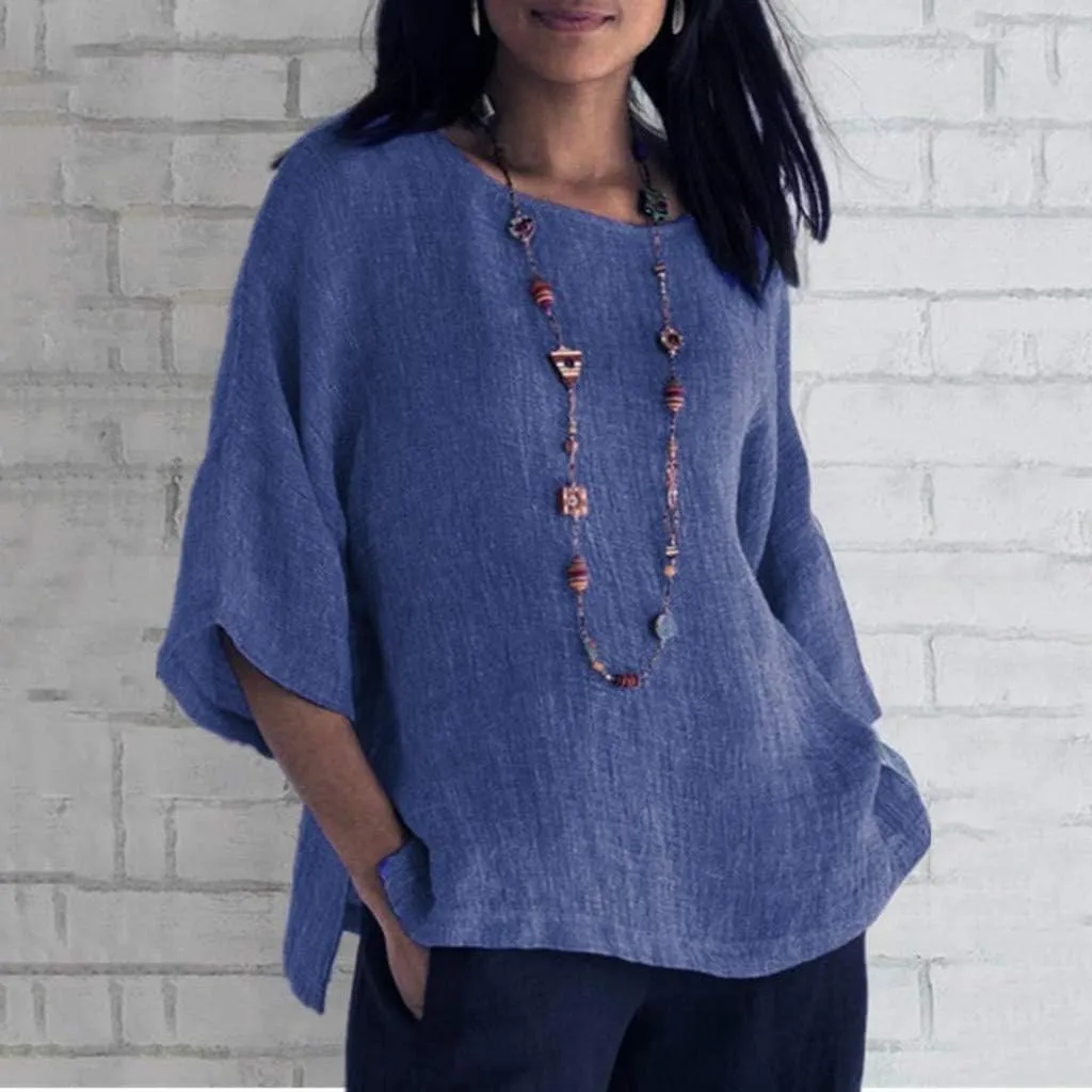 Womens Cotton Linen Shirts Casual Lightweight Gauze Tunics Tops Crewneck Blouses Spring Fashion Loose Shirts Clothing