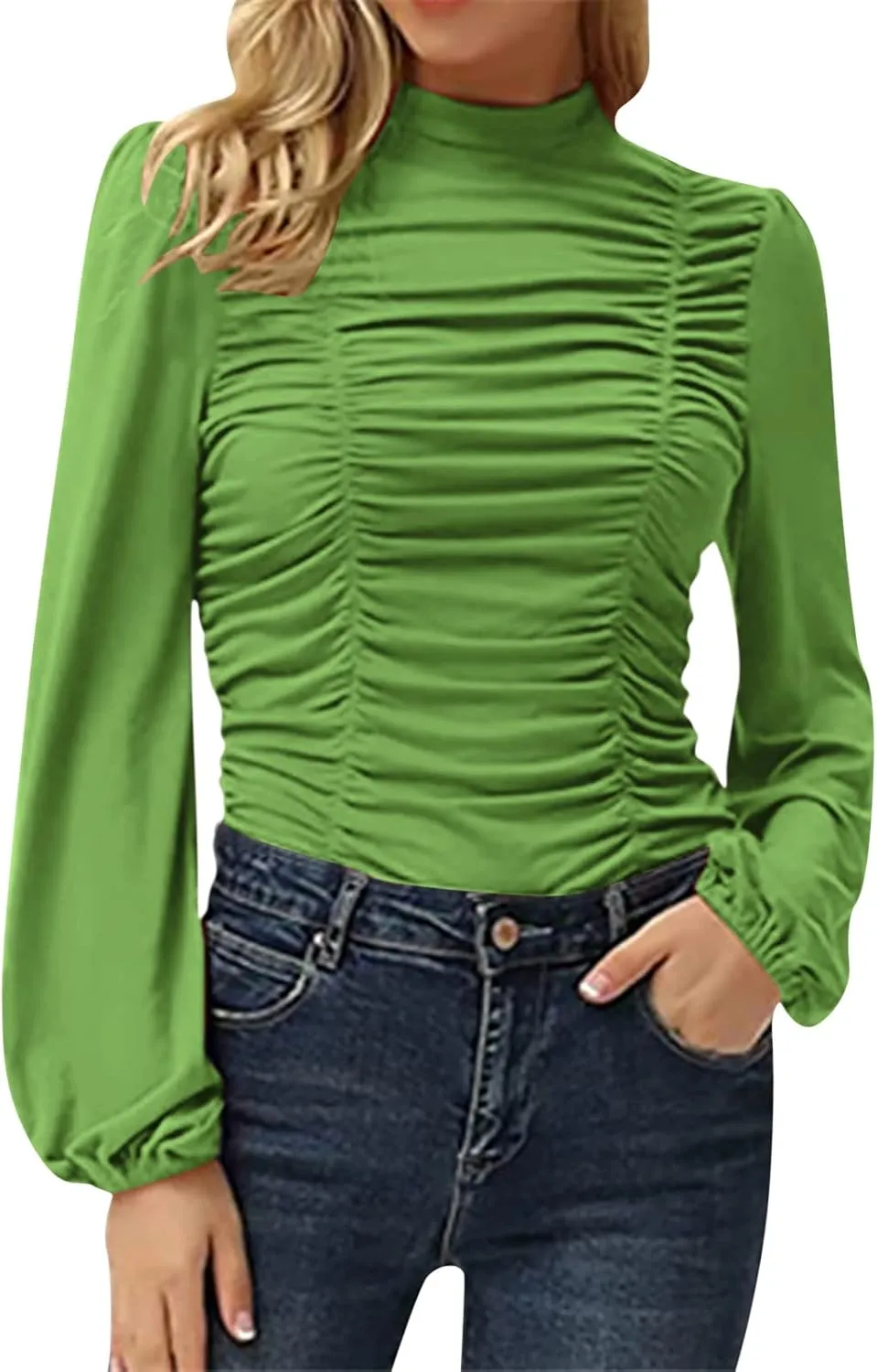 Women's Dressy T Shirts Elegant Turtleneck Ruffle Trim Long Sleeve Petite Tunics Daily Fashion Business Work Blouse