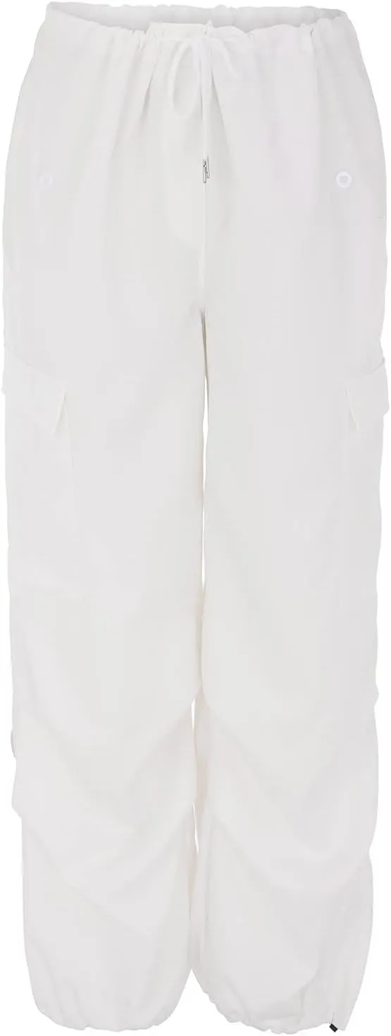 Women's Elastic Mid Waisted Drawstring Cargo Pants Solid Wide Straight Leg Casual Trousers Summer Street Lightweight Pants