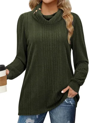Women's Fall Sweaters 2024 Turtleneck Tunics Tops for Leggings for Women Button Casual Pullover Sweatshirts