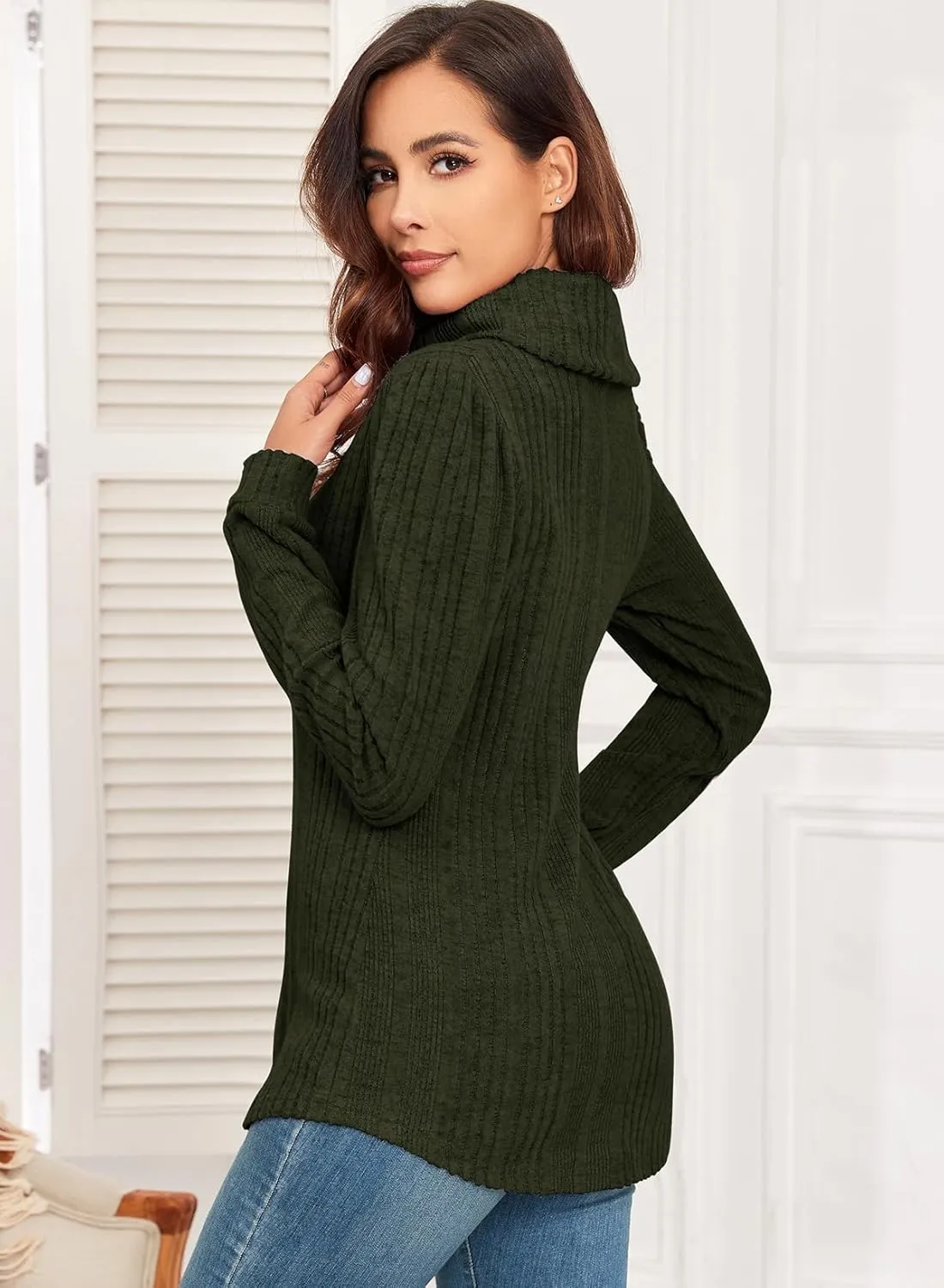 Women's Fall Sweaters 2024 Turtleneck Tunics Tops for Leggings for Women Button Casual Pullover Sweatshirts