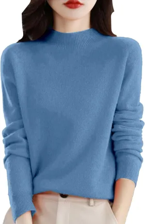 Womens Fleece Pullover Half Turtleneck Solid Color Basic Casual Sweater Tops Fashion Soft Knitted Long Sleeve Sweater